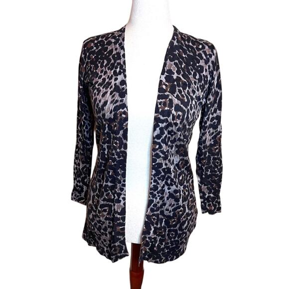 Apt 9 lightweight cardigan long length brown animal print open front  Sz M - Picture 1 of 8
